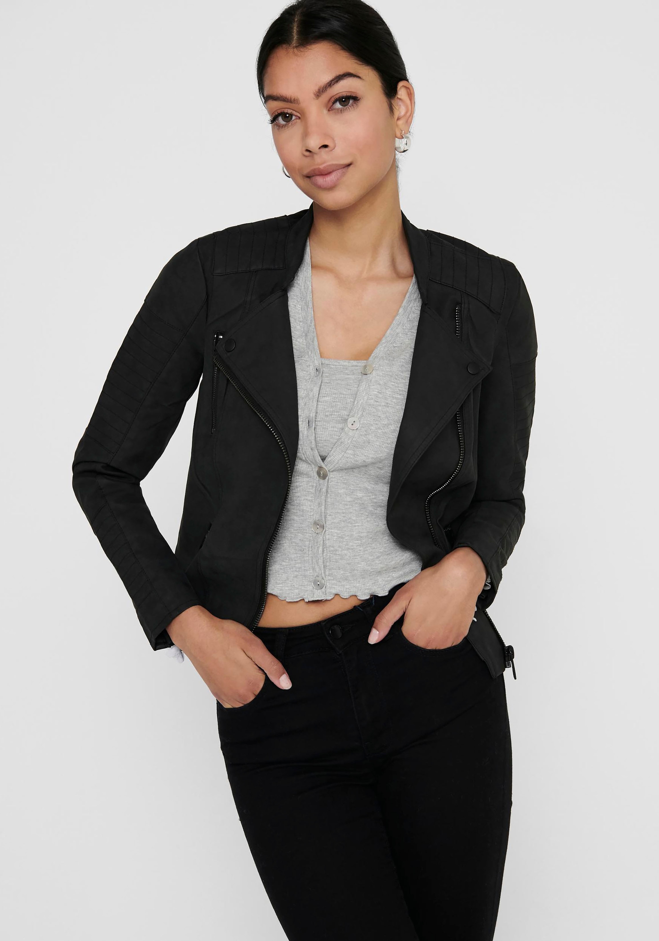ONLY Lederimitatjacke »ONLAVA FAUX LEATHER BIKER OTW NOOS« mit Biker-Details