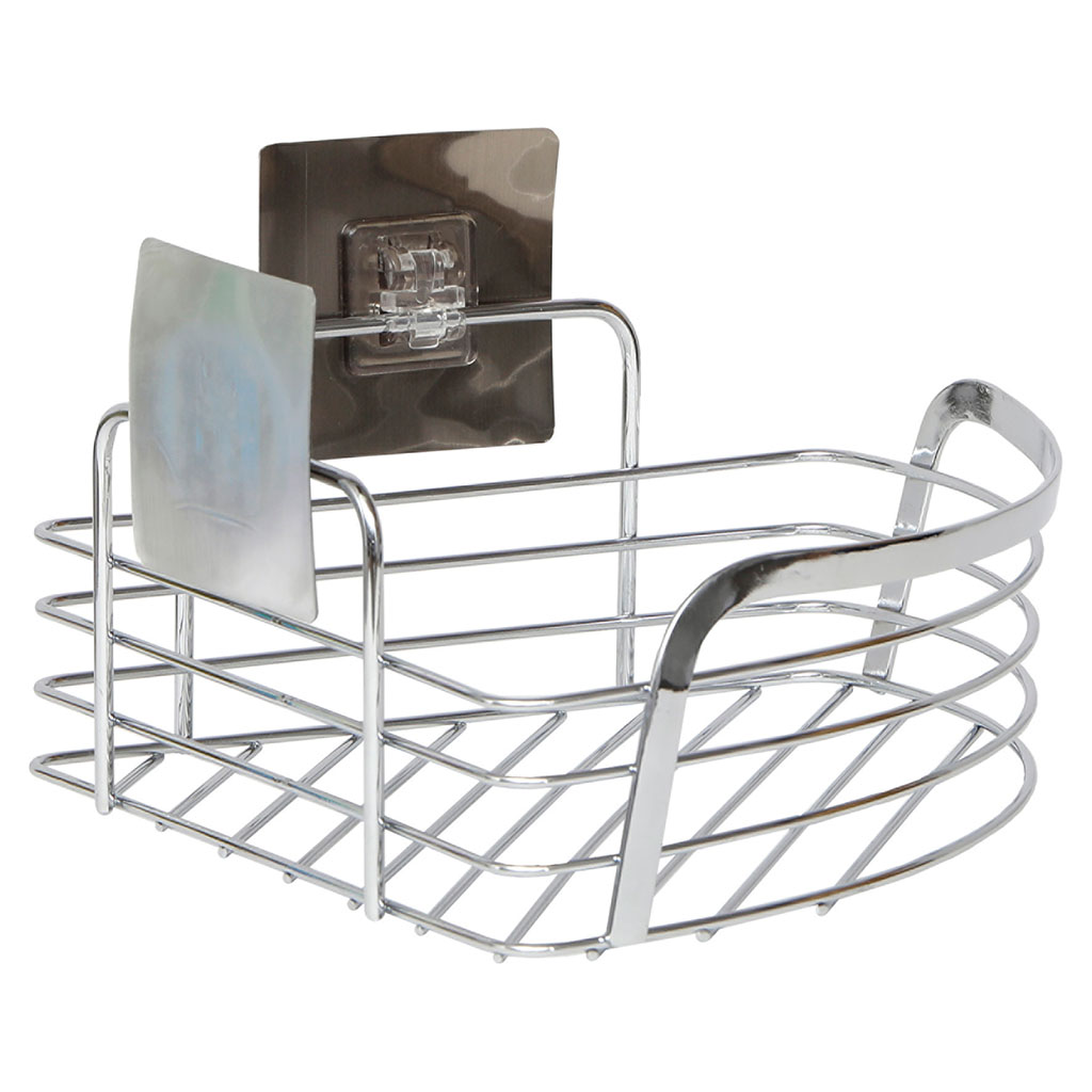 Etagère d'angle douche adhésive chrome 22.5x14x22.5cm