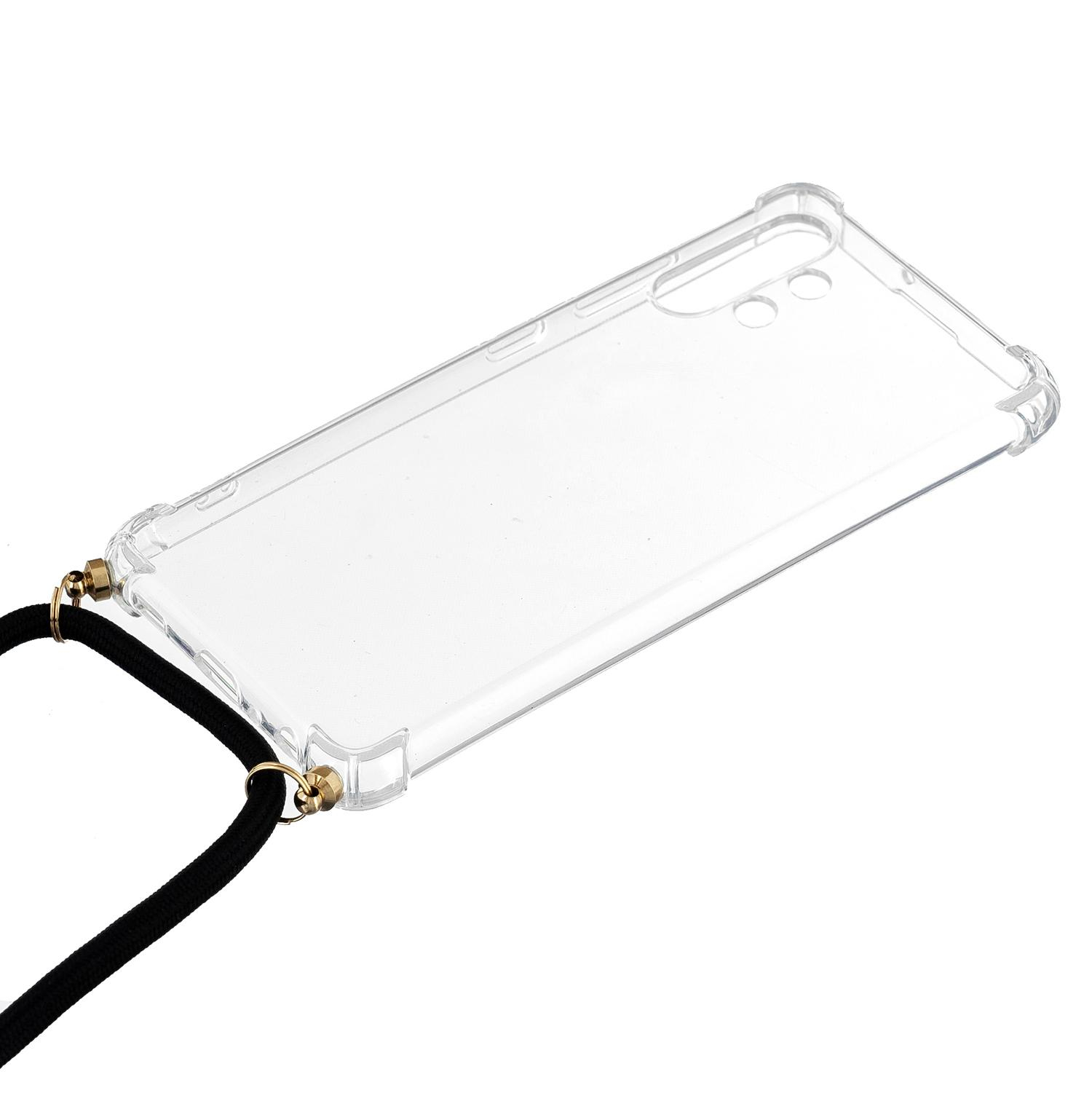 Samsung Galaxy A32 (4G) Necklace Gummi Hülle Air Cushion Fallschutz   Handykette (150cm) - Schwarz / Gold