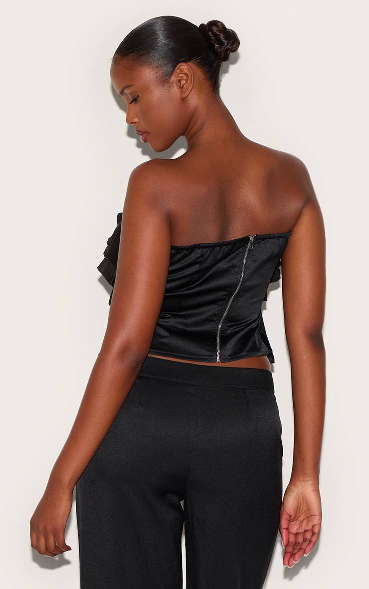 Noir Bandeau À Volants En Satin