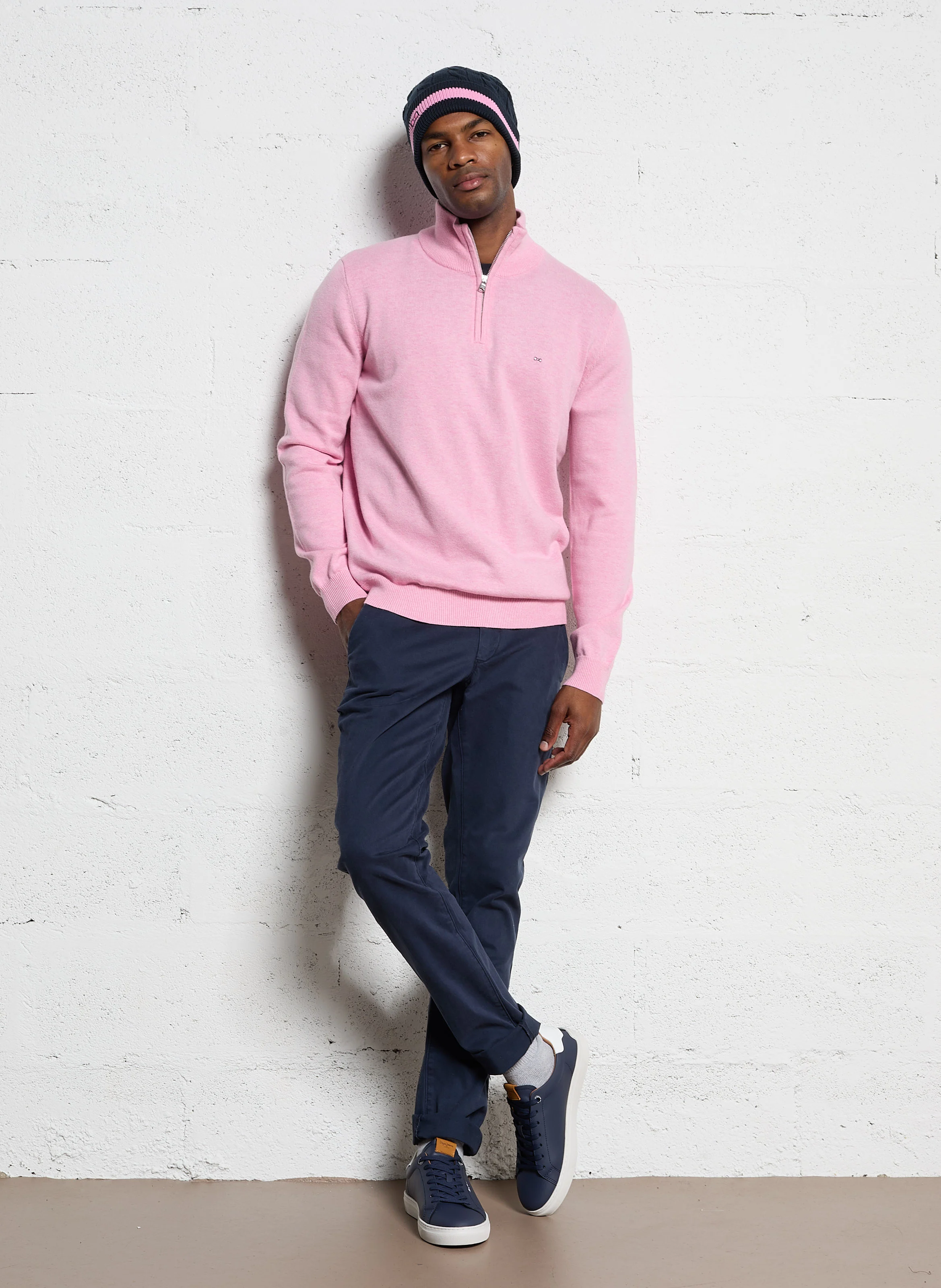 Pull droit en coton et laine | Rose