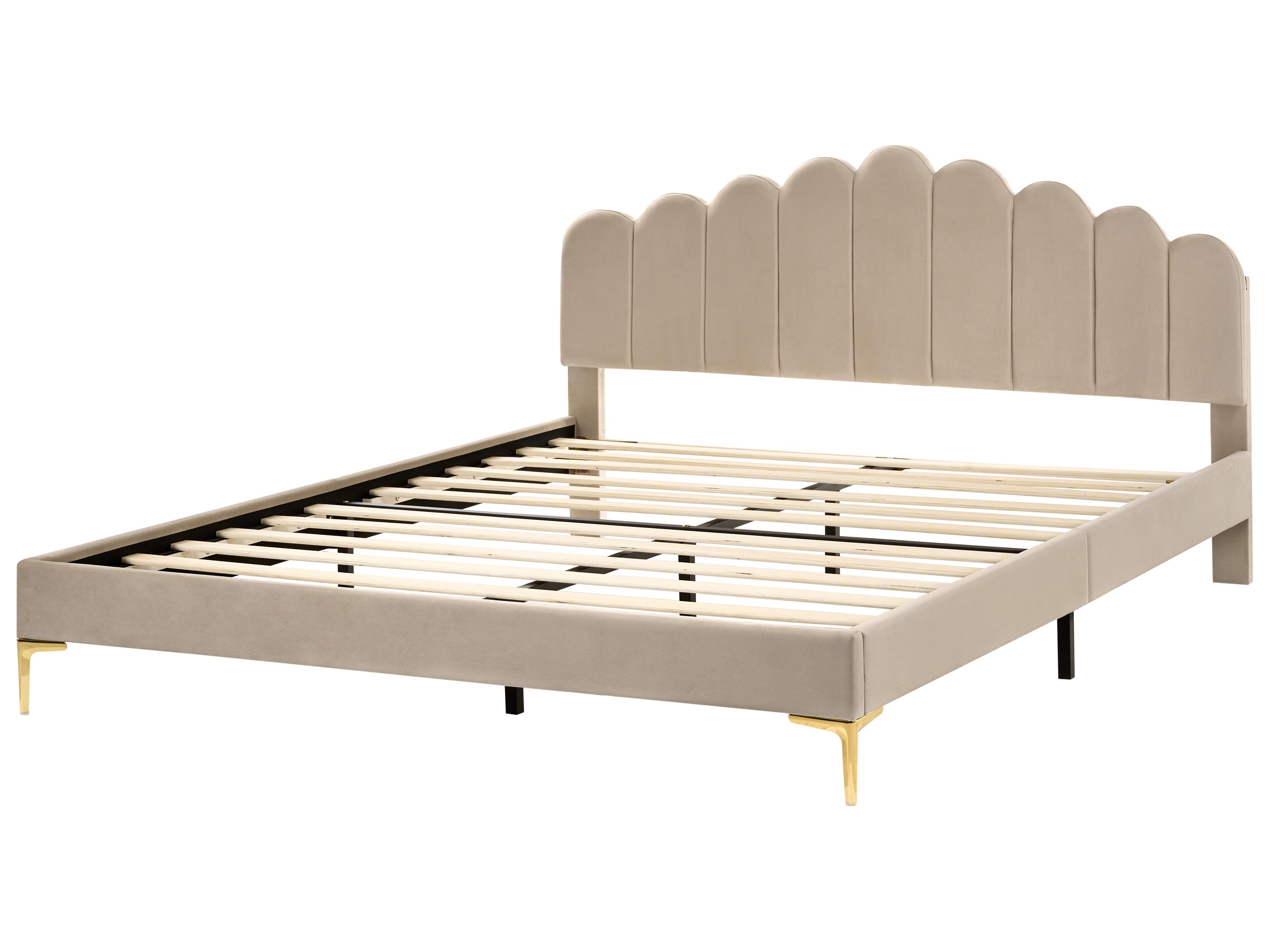 Bed Fluweel SAUVIAN 180 x 200 cm Taupe