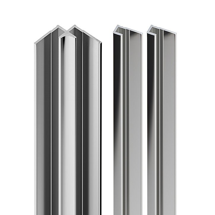 Lot de 2 profilés de finition + 1 profilé d'angle intérieur pour panneaux muraux Schulte DécoDesign, aspect chromé