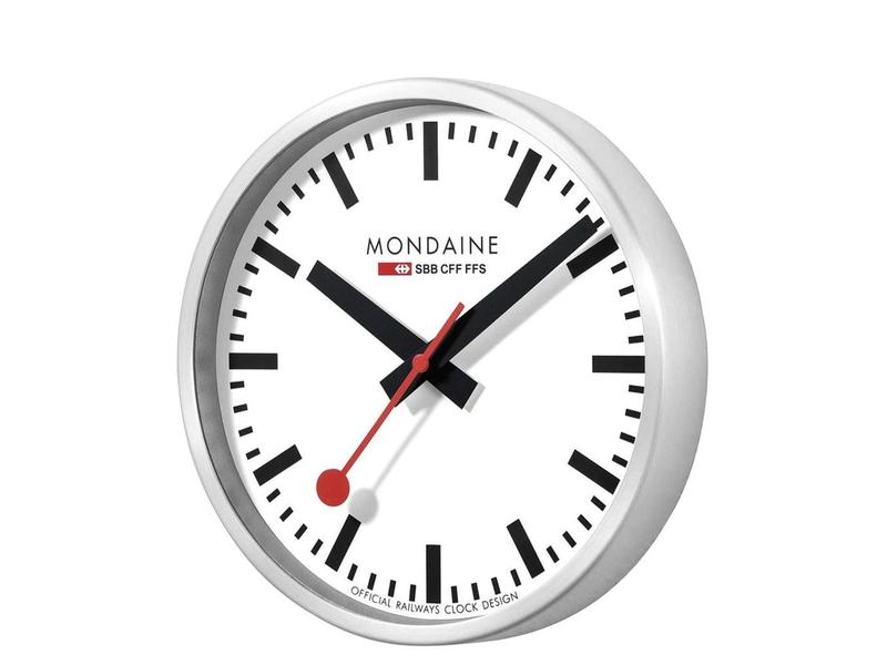 Mondaine Wanduhr WIFI stop2go Ø 25 cm, Silber/Weiss Analoguhr aus Aluminium