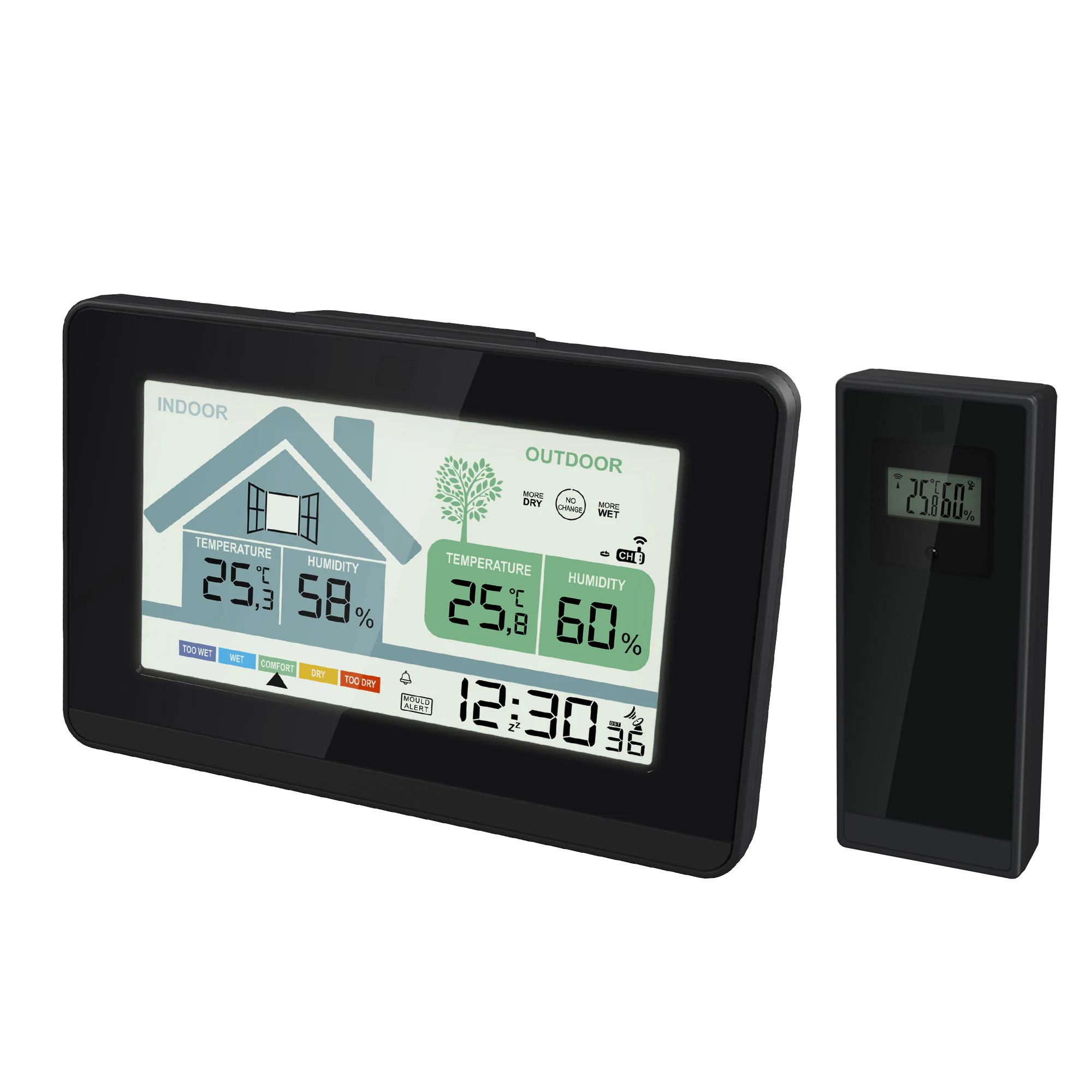 MiravalFunk-Wetterstation mit Lüftungsempfehlung 1x Sensor LCD Farb Display Funk-Wetterstation mit Datumsanzeige