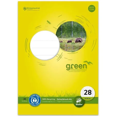 Staufen Green Schulblock Lin28 A4 50 Blatt 70g/qm 5mm kariert mit RL 4-Loch