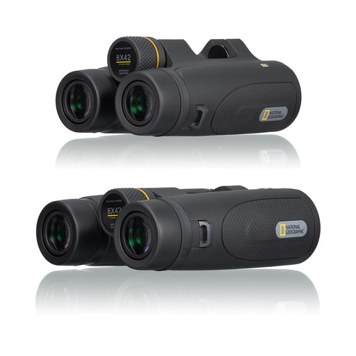 Binóculos National Geographic 8x42 Bak4 Ultra Bright com roda de foco central, estojo e alça.
