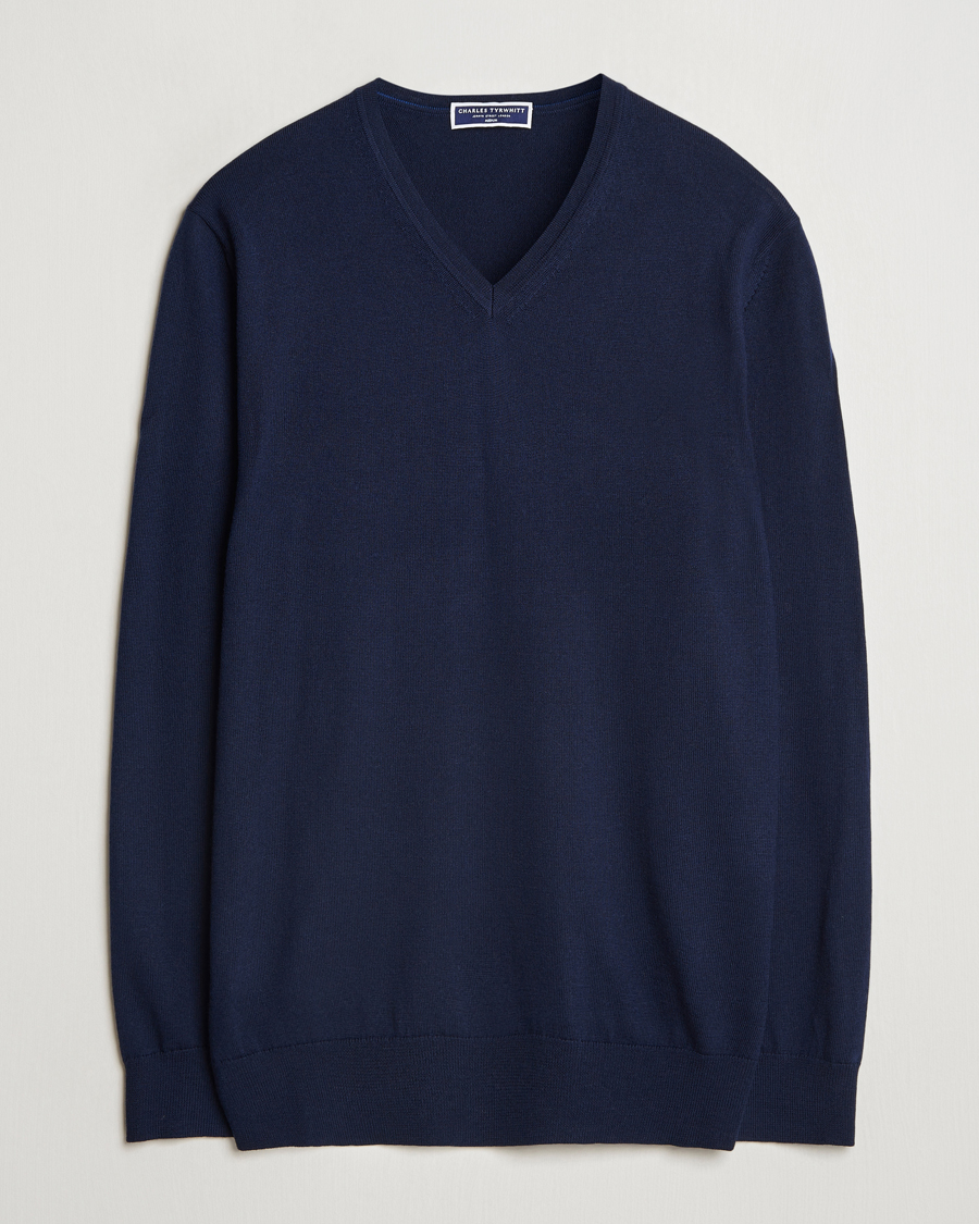 Charles Tyrwhitt Pure Merino V-Neck Jumper Navy