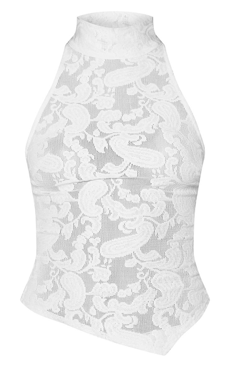 Crème Haut Sans Manches Col Montant À Ourlet Asymétrique En Voile Motif Paisley