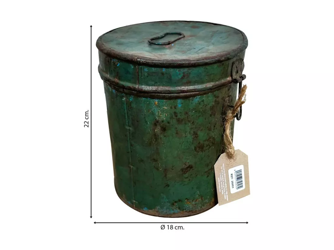 Bidon en metal vert 18x18x22h