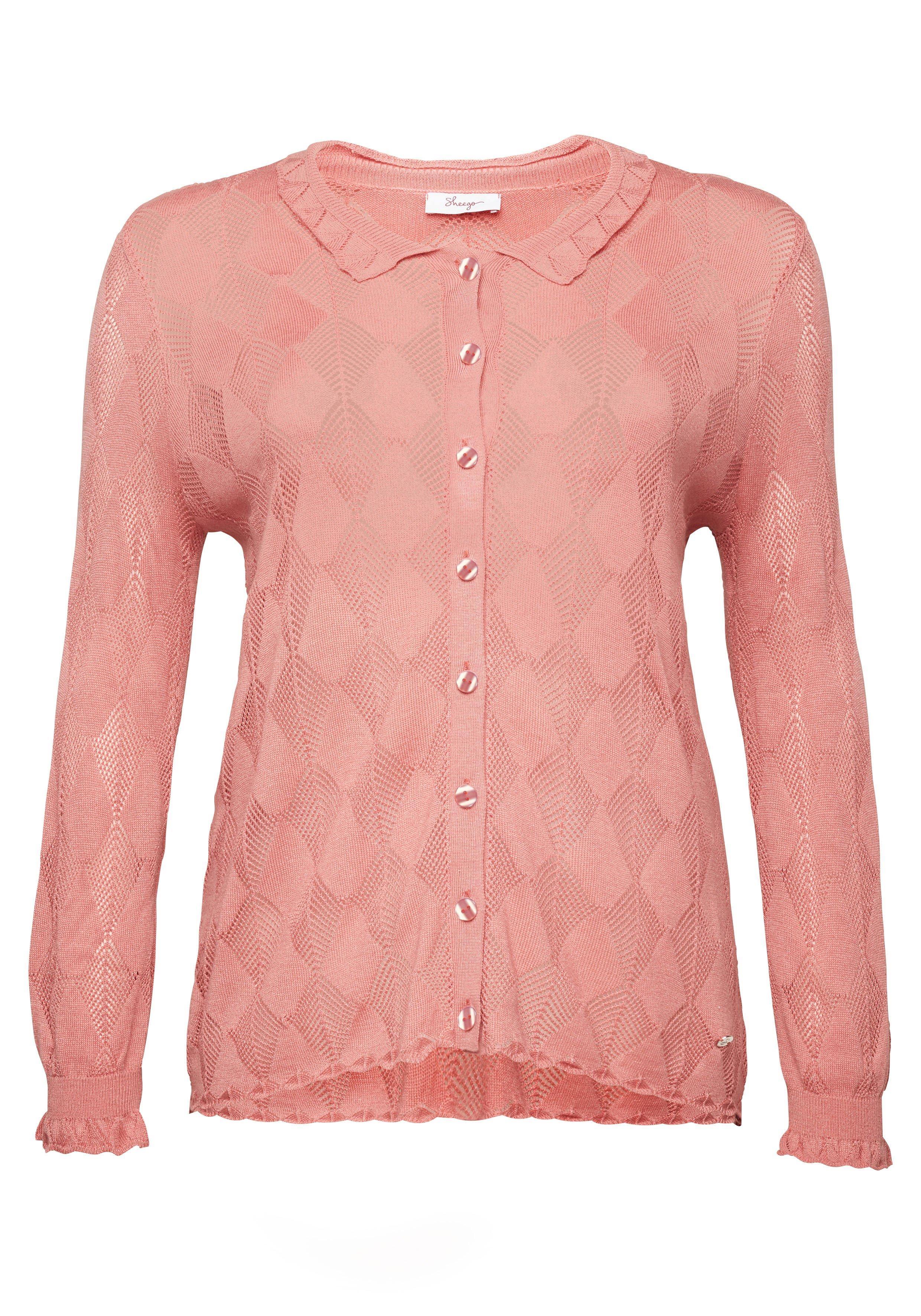 Strickjacke im Ajourstrickmuster, mit Umlegekragen
