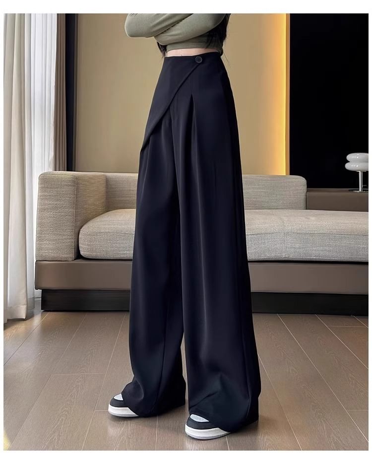 Hanji - Hoge taille effen asymmetrische wijde broek