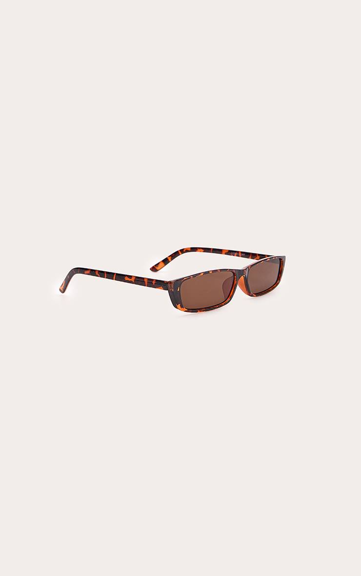 Tortoiseshell Lunettes De Soleil Rectangulaires Fines À Verres Marron