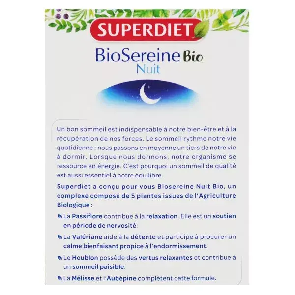 Superdiet Biosereine Noite Orgânica 80 comprimidos