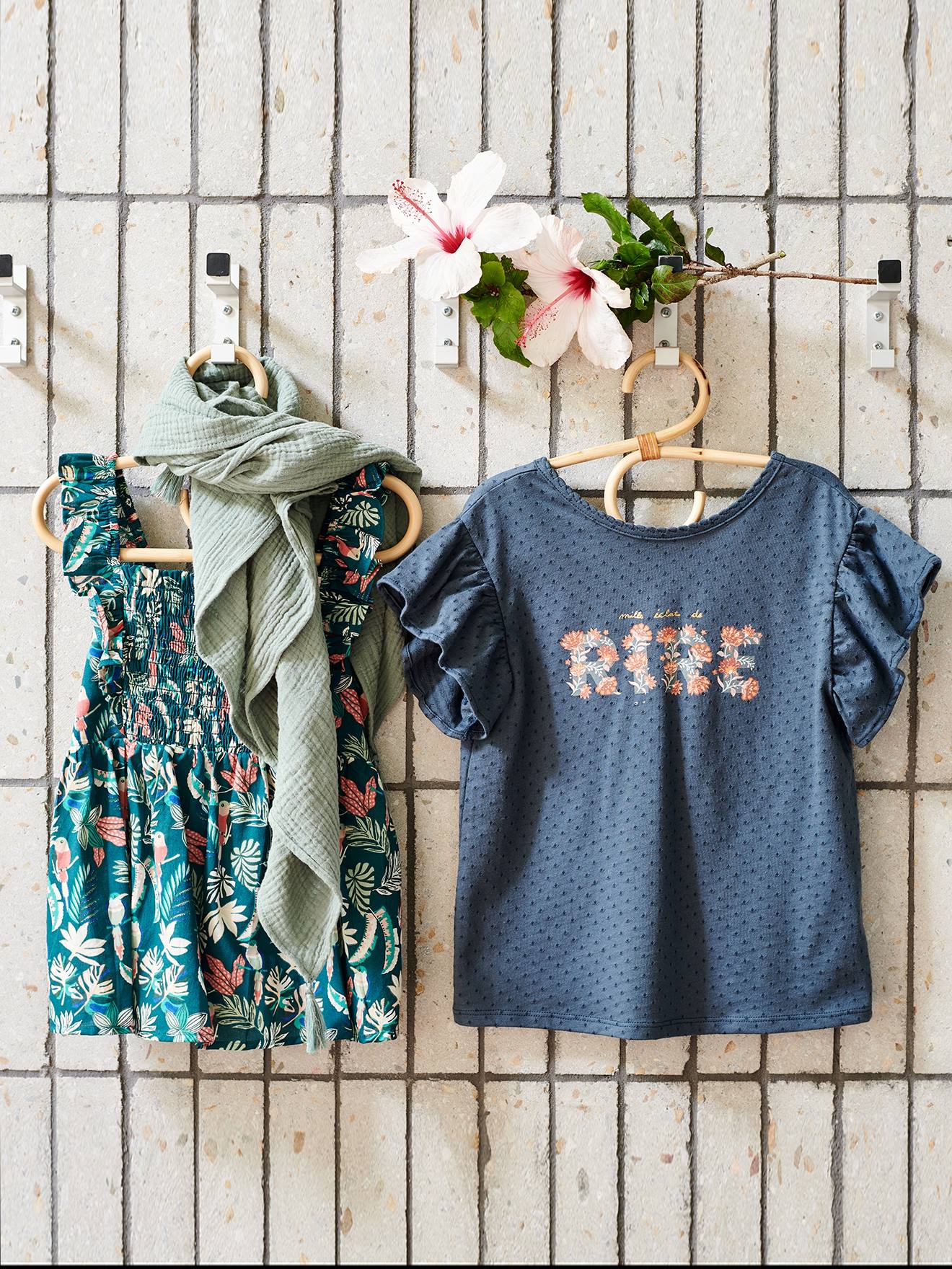 Cachecol liso e personalizável com pompons para meninas, azul-acinzentado.