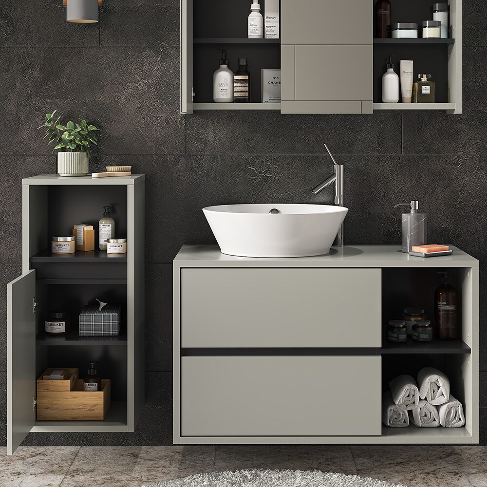 Vicco Badmöbel-Set Badezimmer-Möbel Bad-Schrank Viola Grau Anthrazit modern Badezimmerschrank Waschtischunterschrank Spiegelschrank Midischrank Schranktür Schrankfach Ablage Aufbewahrung