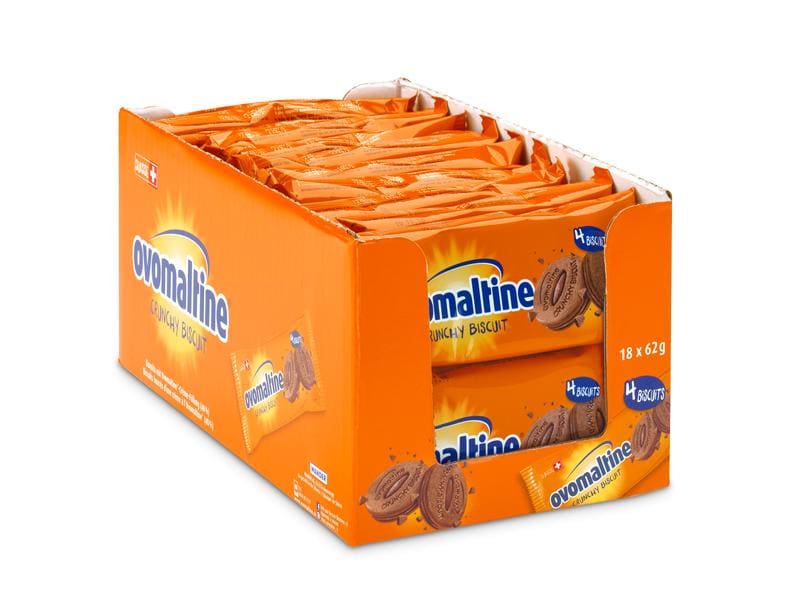 Ovomaltine Guetzli Crunchy Biscuit 18 x 62 g Schweizer Knusperkekse mit zartschmelzender Crèmefüllung