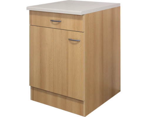 Flex Well onderkast met lade en draaideur, Nano, BxDxH 60 x 60 x 85 cm, beuken mat, gedemonteerd, scharnier omkeerbaar (links of rechts te monteren)