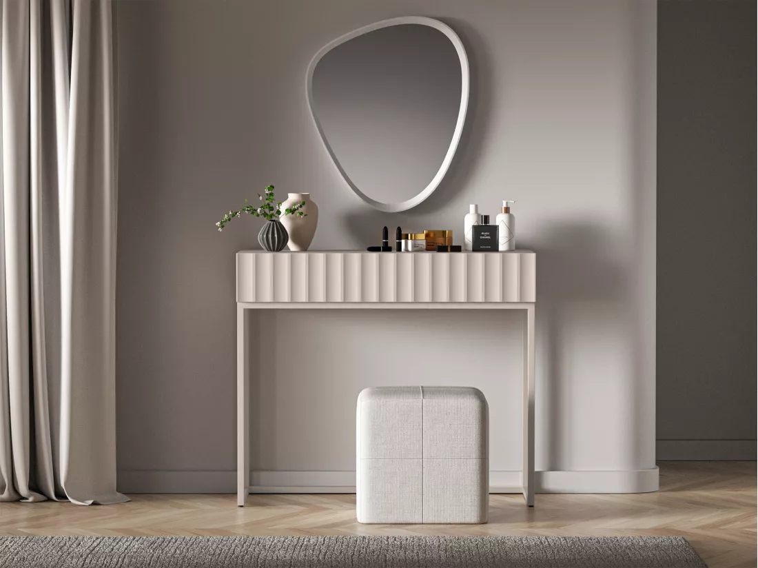 Coiffeuse avec tiroir et façades cannelées - 91 cm - beige clair - DERRIVA