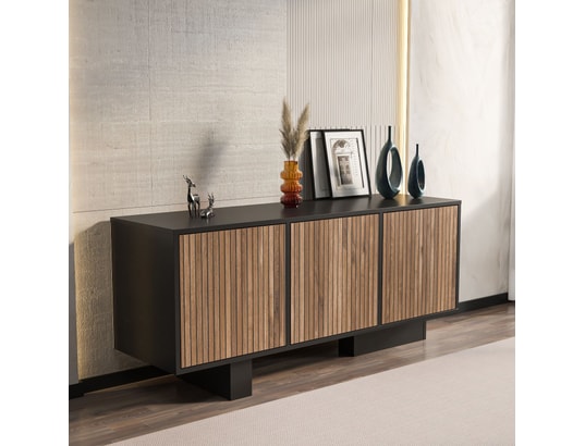 CONCEPT1 - Bahut Monaco noir, noyer clair 150 x 45 x h51,5cm