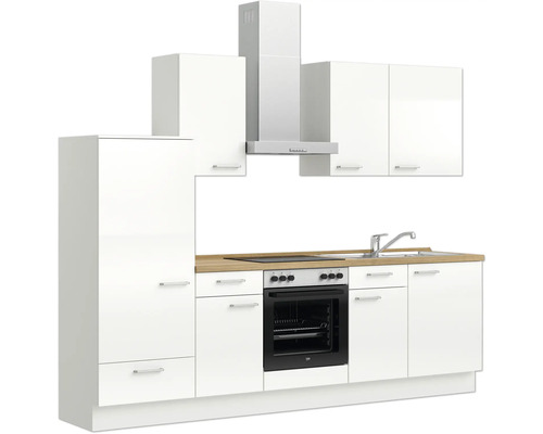 NOBILIA Keukenblok met apparatuur, modern, 270 cm, hoogglans alpinewit, voorgemonteerd, linkeruitvoering, 4004539008458