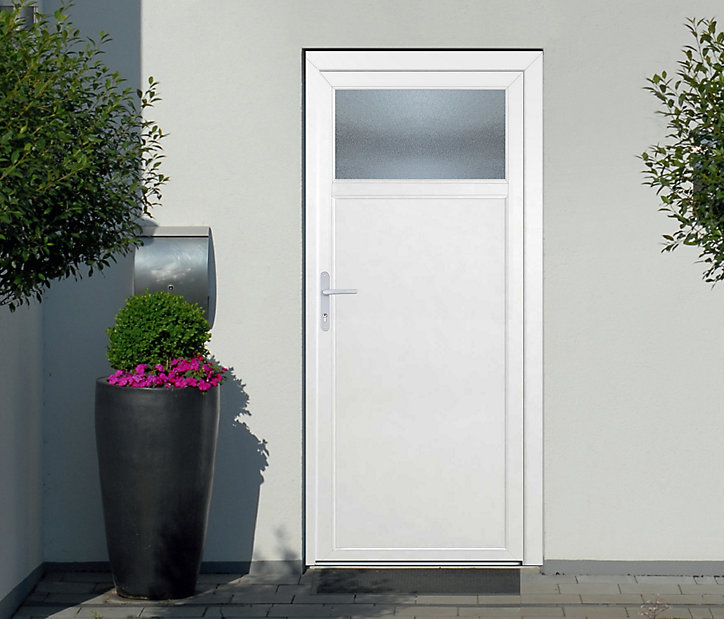 Porte de service 1/4 vitrée PVC 90 x h.200 cm poussant droit