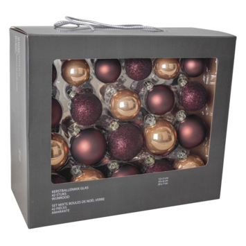 Christmas Goods kerstballen mix glas 42 stuks chocoladebruin