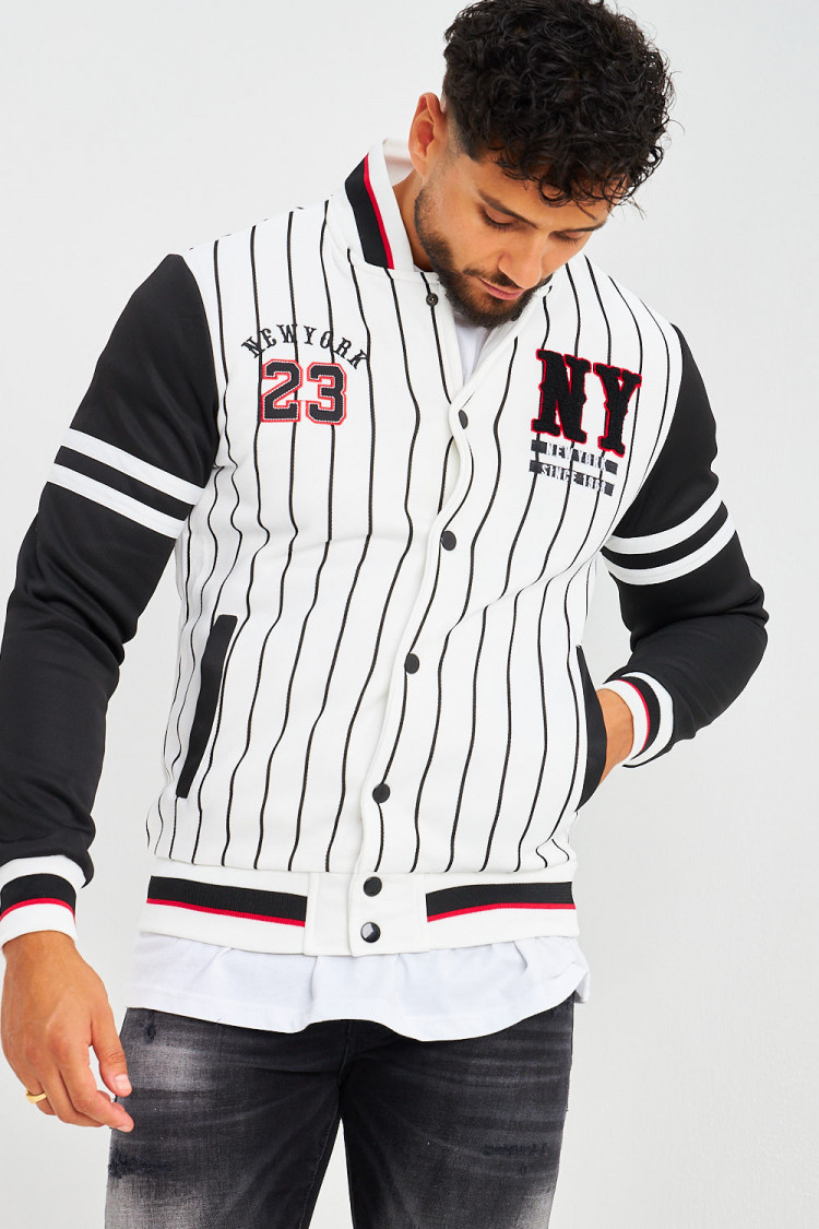 Bomber blanc et noir rayé New York