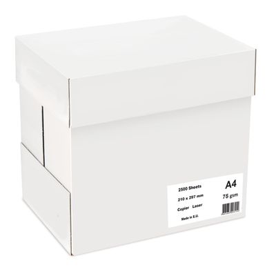 Papier blanc - A4 (210 x 297 mm ) - 75 g/m² - 2500 feuilles ( carton de 5 ramettes)
