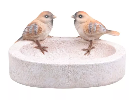 Bain oiseau en résine avec oiseaux 20 x 15 x 10.5 cm Moineau