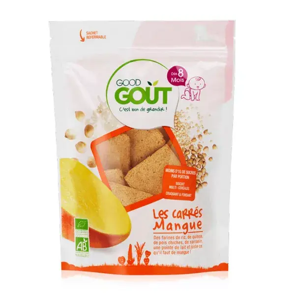Biscoitos quadrados de manga orgânica Good Goût +8m 50g