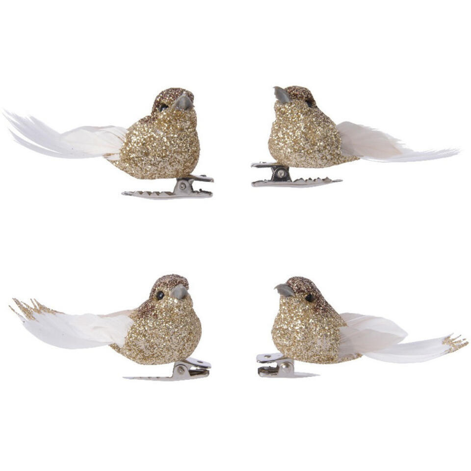 Bellatio decorations Kersthangers - 4x - vogels - glitter - 5 cm
