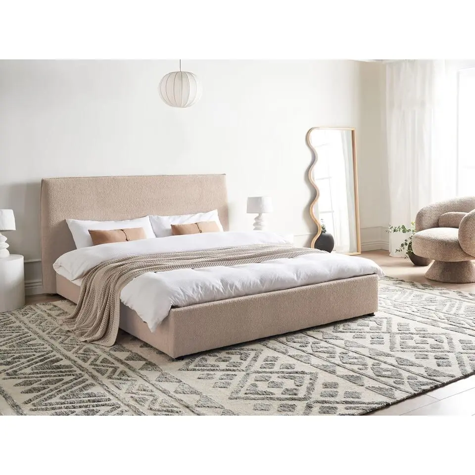 LAVAUR - Tweepersoonsbed - Taupe - 160 x 200 cm - Bouclé