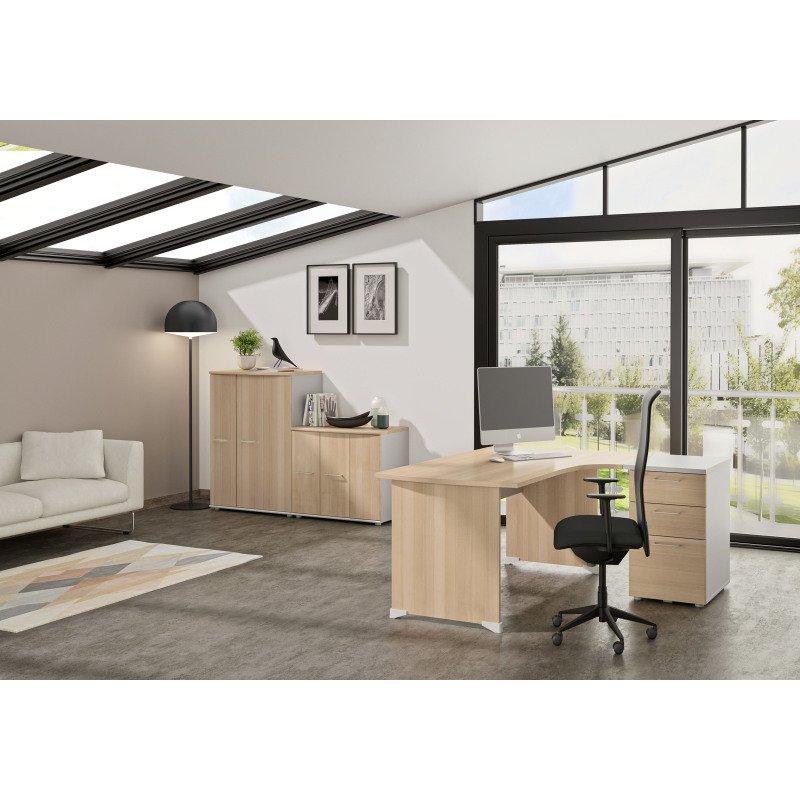 Bureau compact Quarta Plus L 160 cm piètement plein bois
