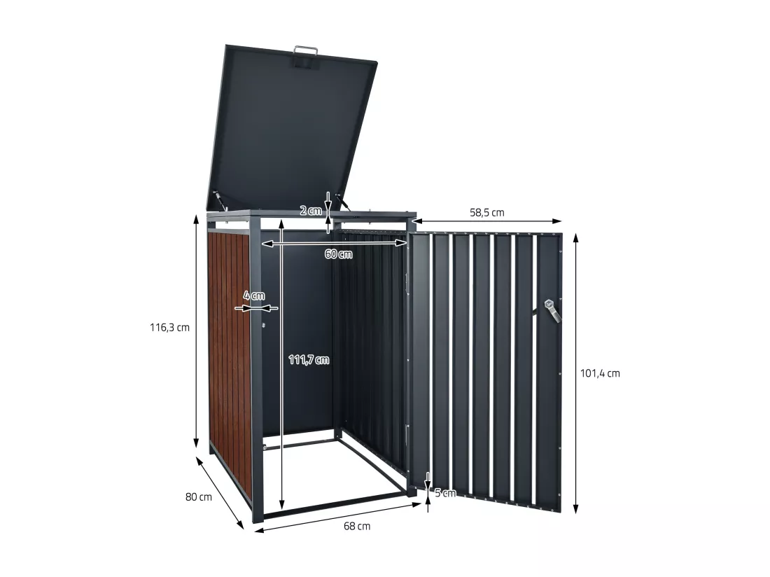 Abri pour poubelle 240 L 1T conteneur à déchets acier corten 68 x 80 x 116,3 cm