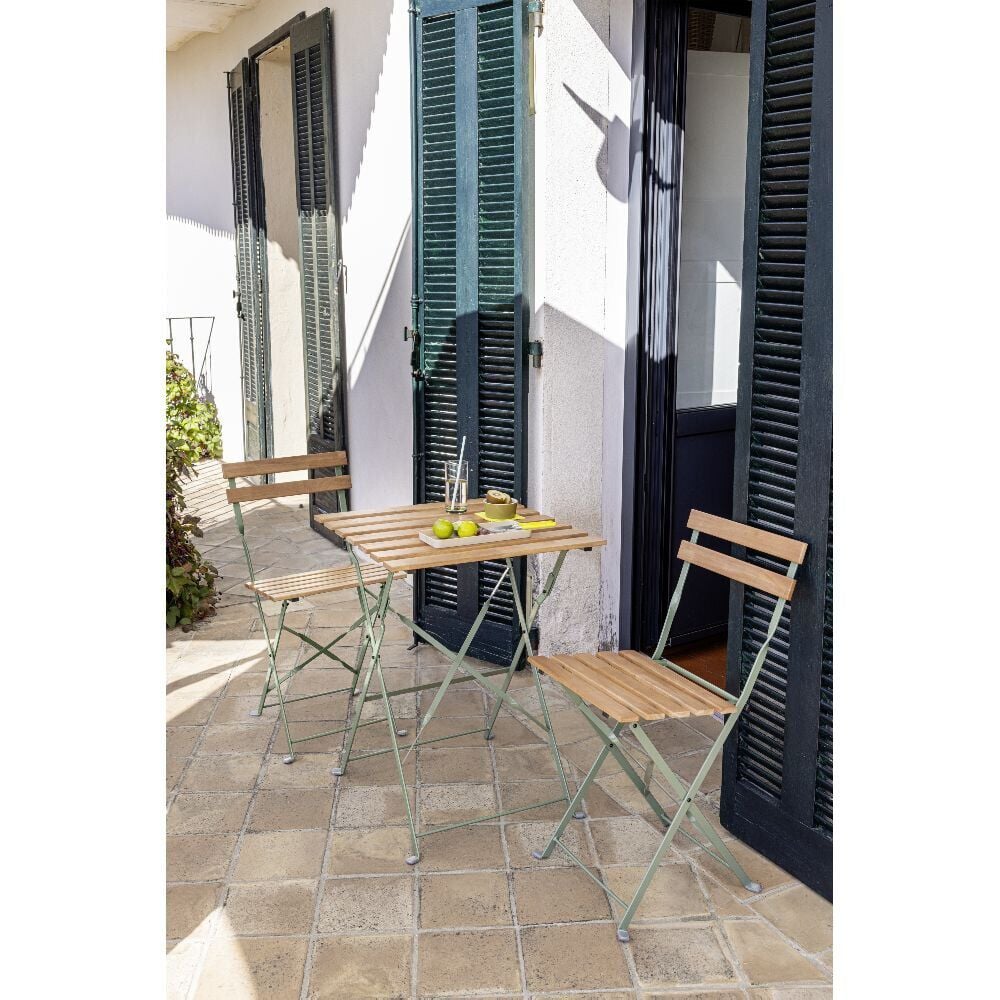 Table de jardin pliante Bali métal vert et bois 54x55xH.71 cm