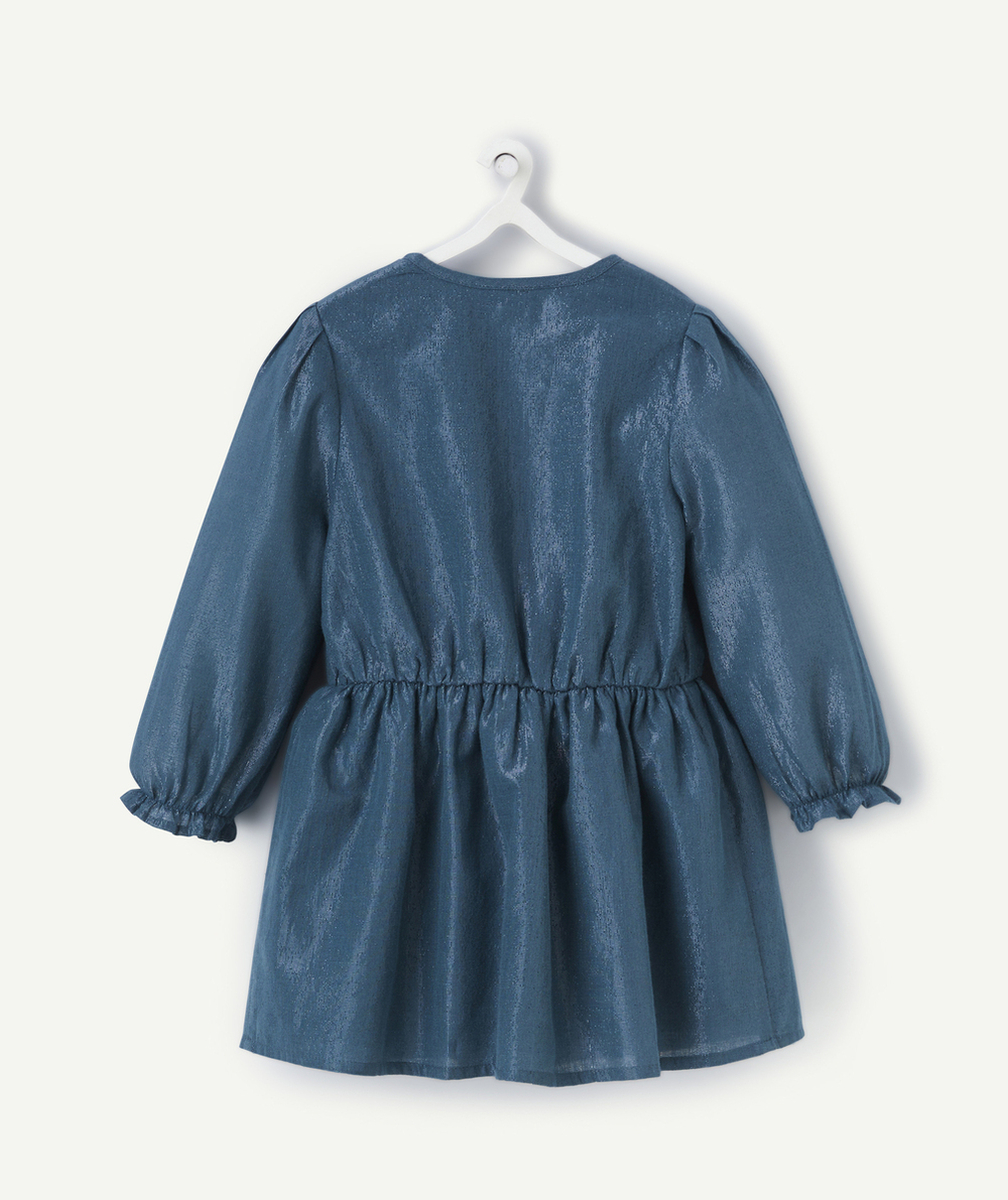 ROBE MANCHES LONGUES BÉBÉ FILLE BLEU-VERT IRISÉ AVEC FRONCES