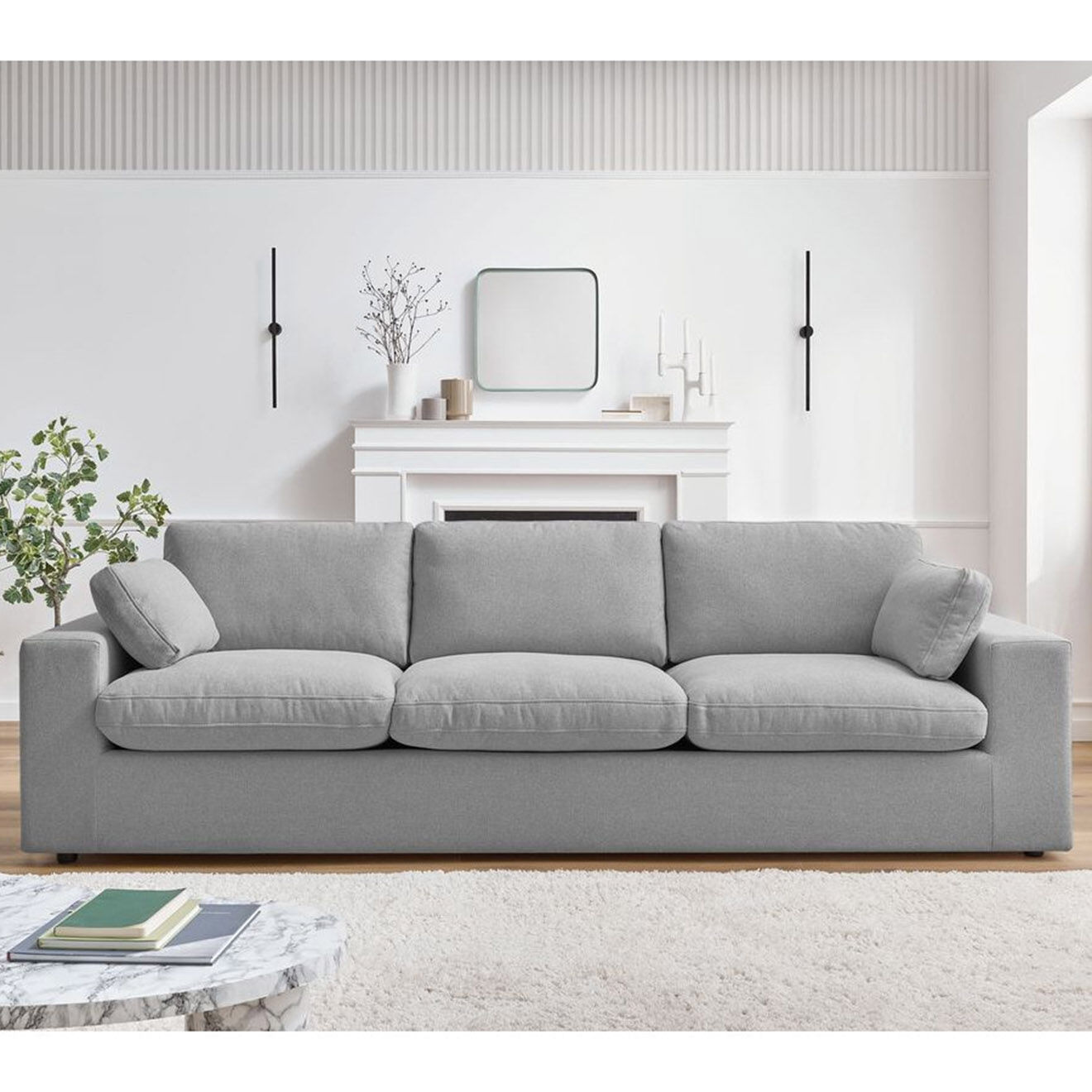 Bobochic Canapé droit fixe 3 places belair gris clair - 250x93x80 cm