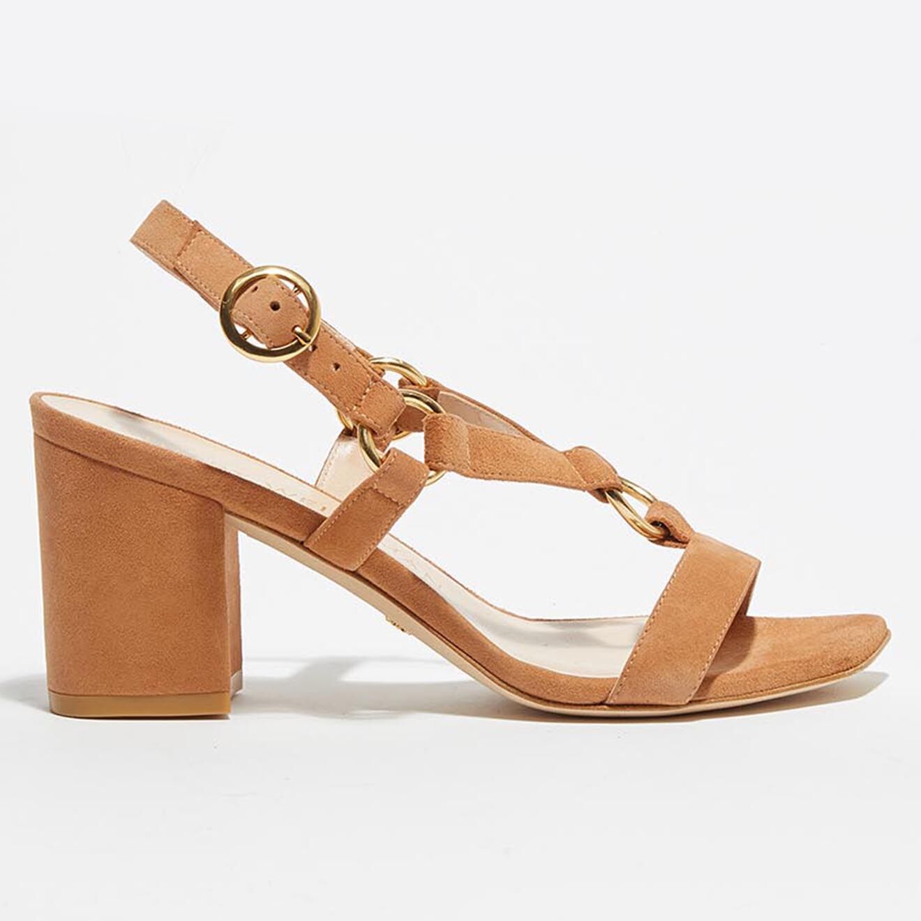 Stuart Weitzman Sandales en Velours de Cuir Lalita camel - Talon 7 cm