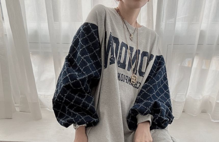 Coris - Maxi-sweatjurk met pofmouwen, ronde hals en letters