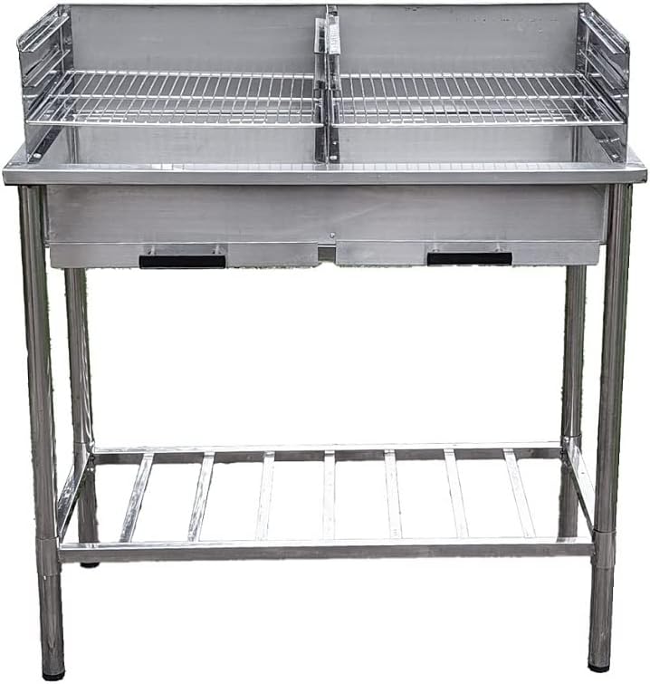 Grilltisch aus Edelstahl, Outdoorküche, Holzkohhlegrill mit zwei Grillflächen