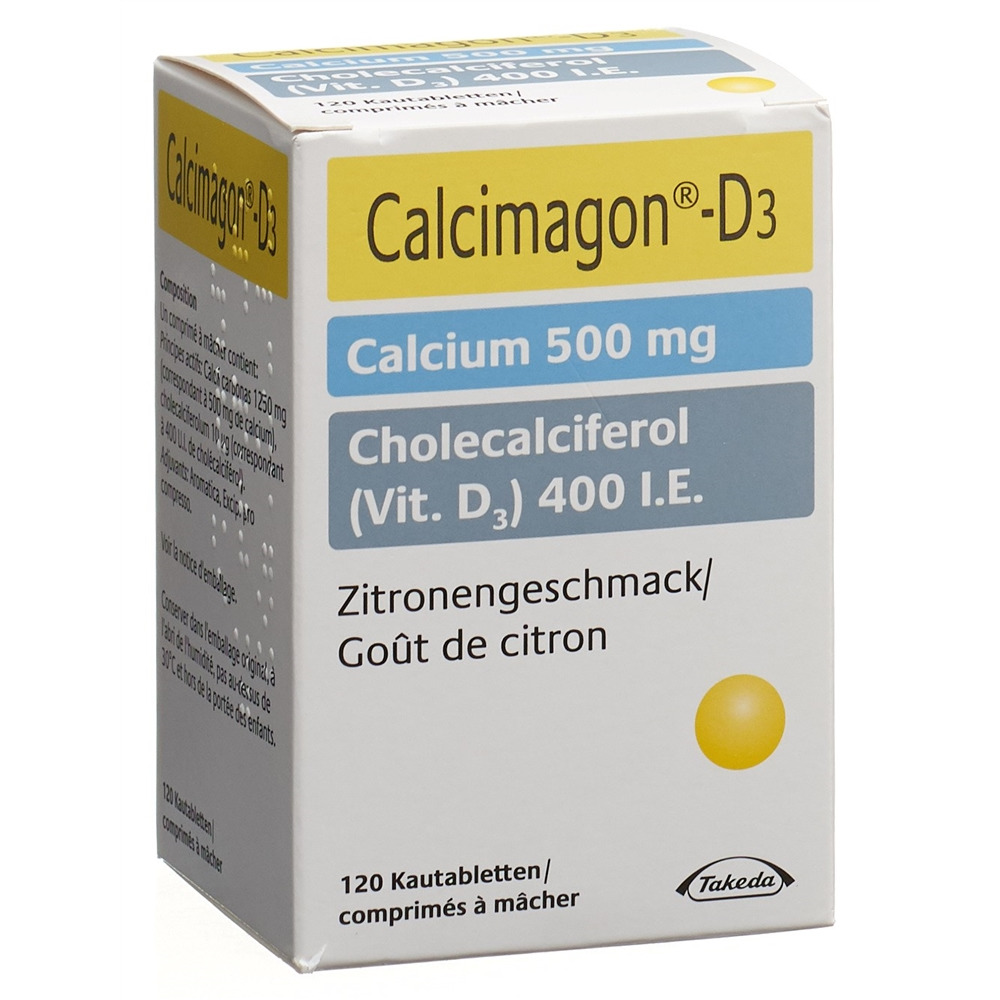 CALCIMAGON D3<br>120 Stück, Dose, Kautablette, 500/400 Zitrone