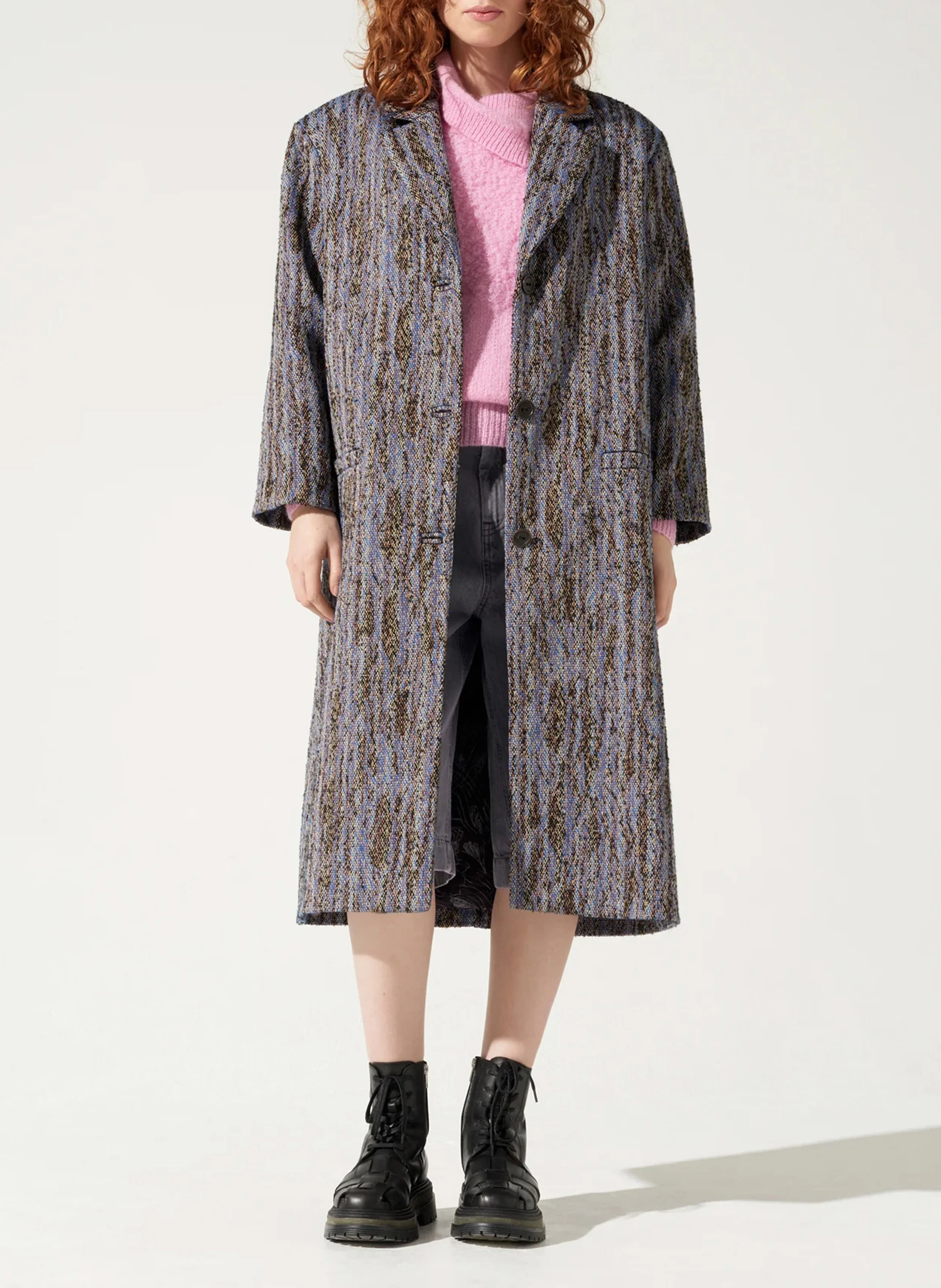 Manteau col tailleur| Bleu