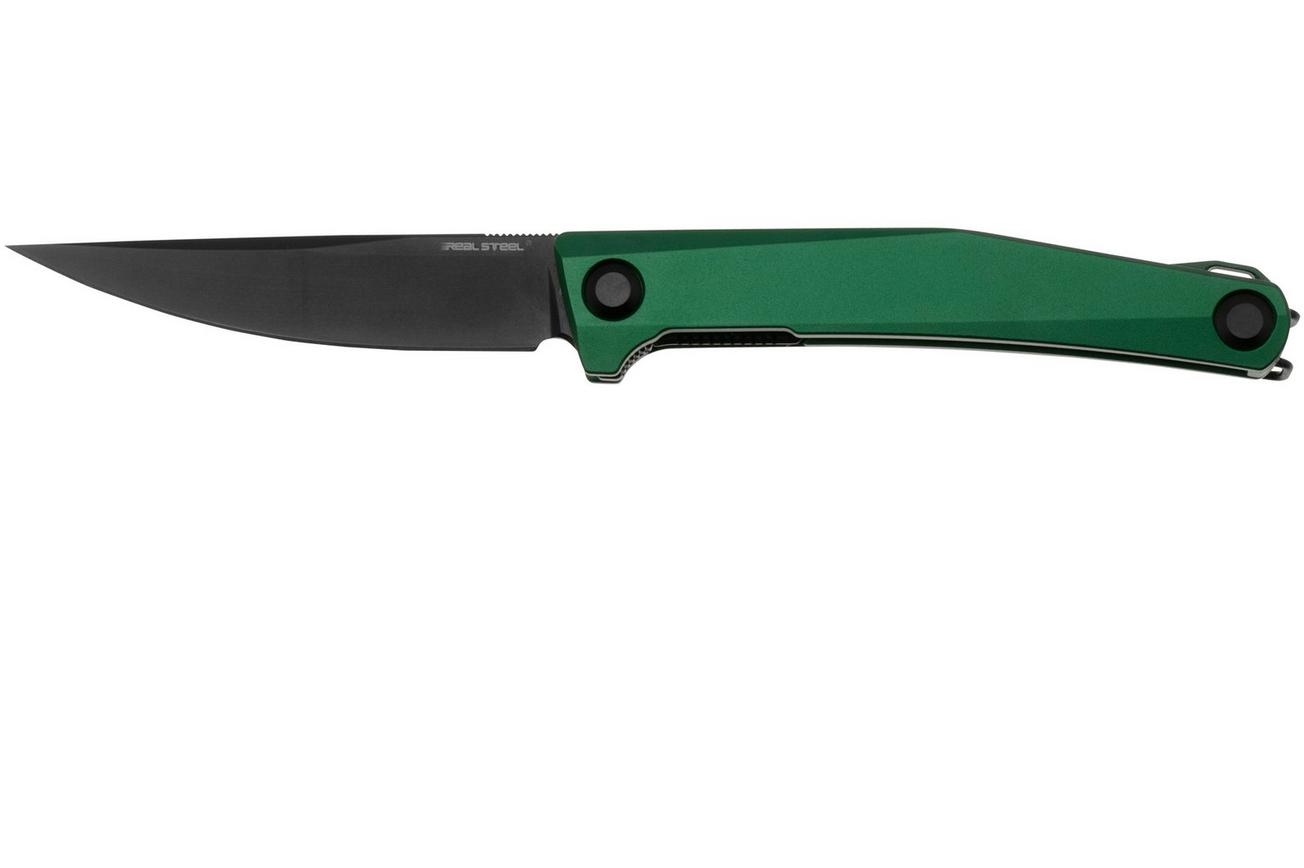 Real Steel Teres Flipper 7111GB Nitro-V Black PVD, Green Aluminum, zakmes, Poltergeist design