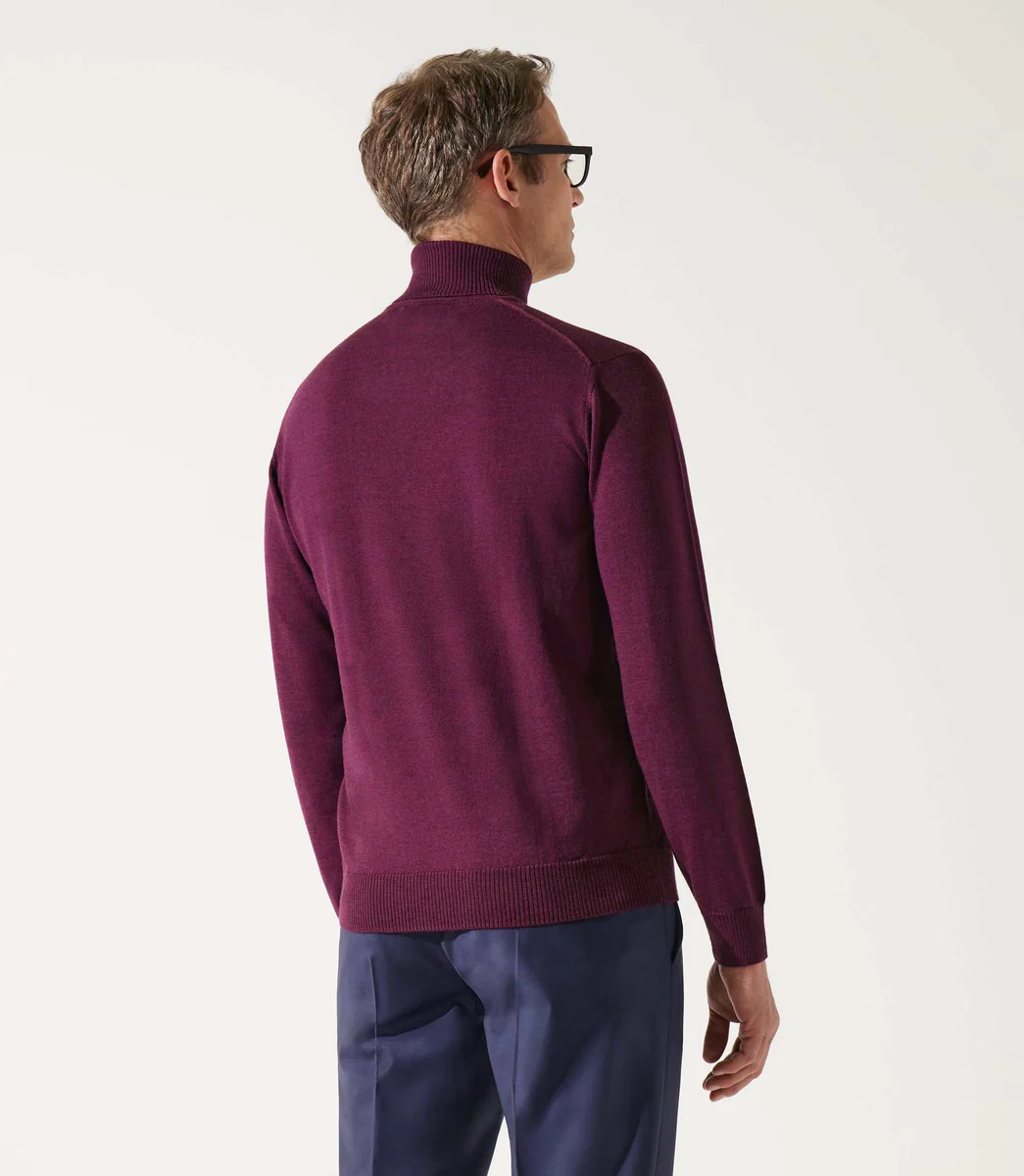 Pull col roulé violet 100% mérinos