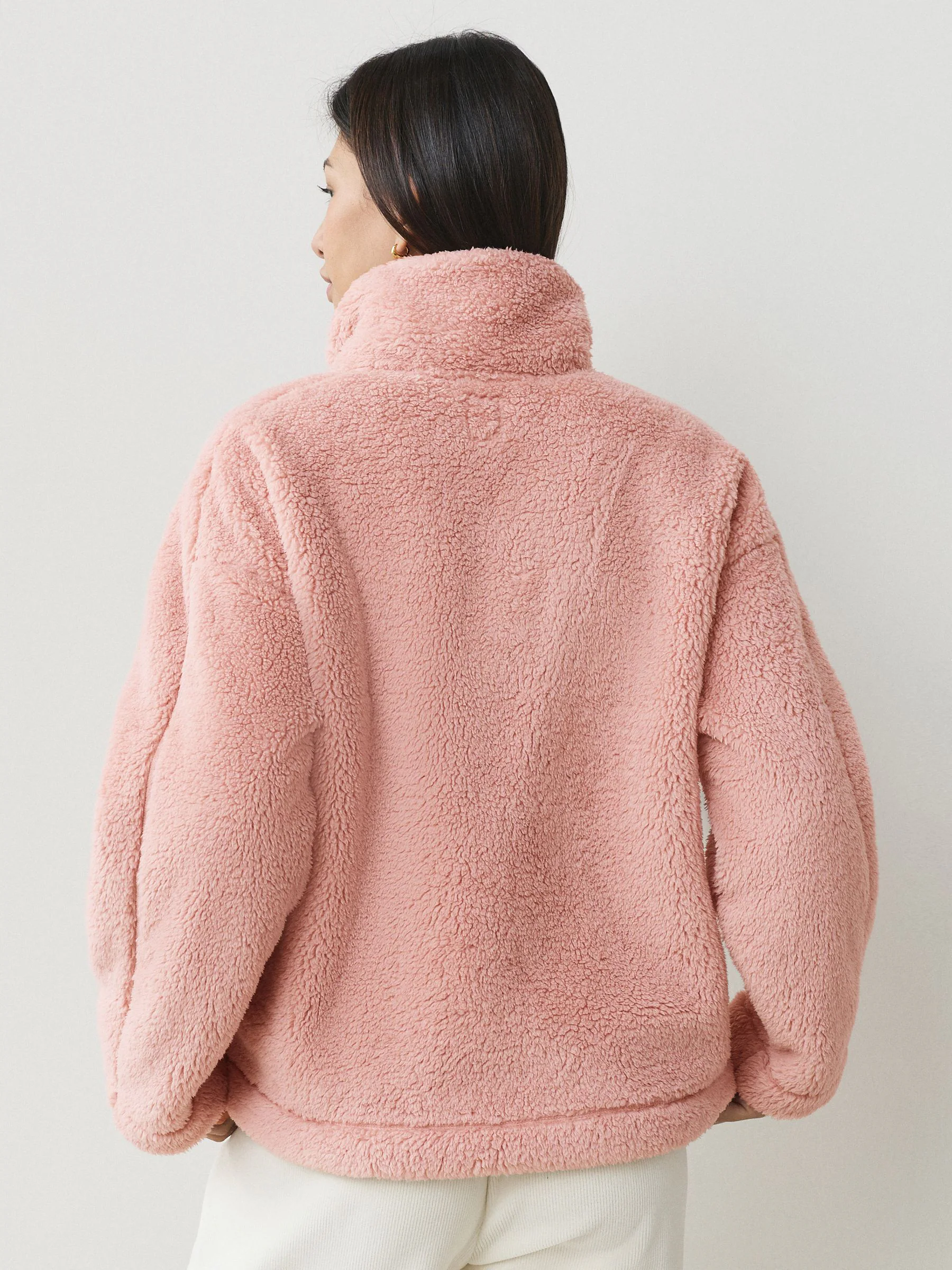 Roze - Borg fleece met korte rits