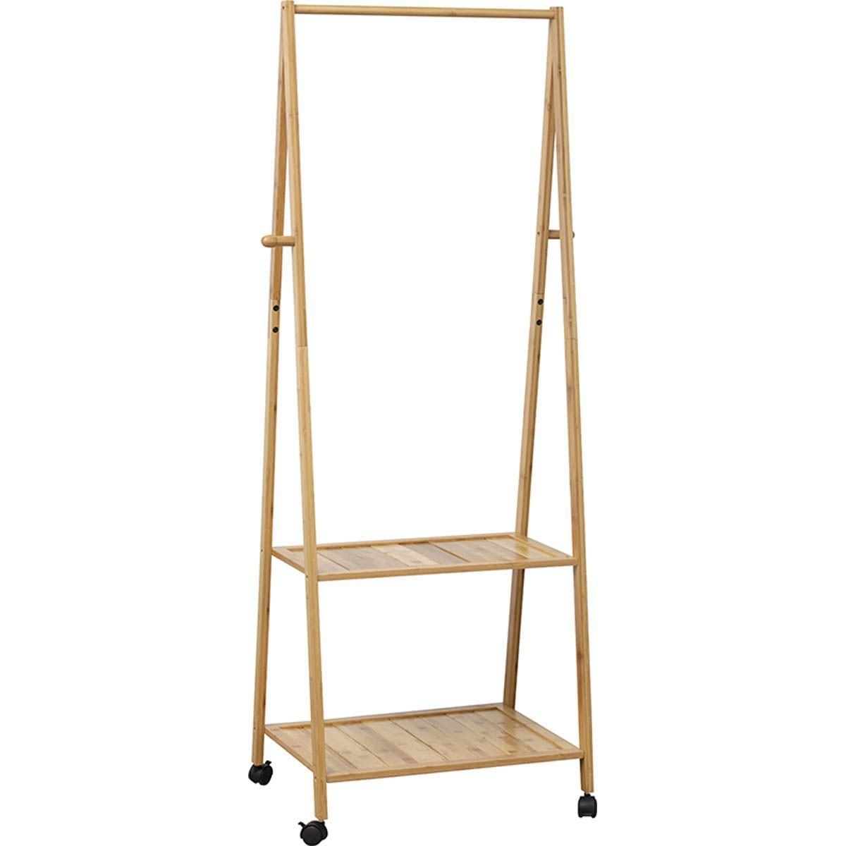 PORTANT SUR ROULETTES 2 ETAGERES BAMBOU