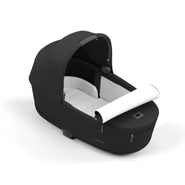 Carrinho de bebê Cybex Priam V4 na cor bege com estrutura preta fosca.