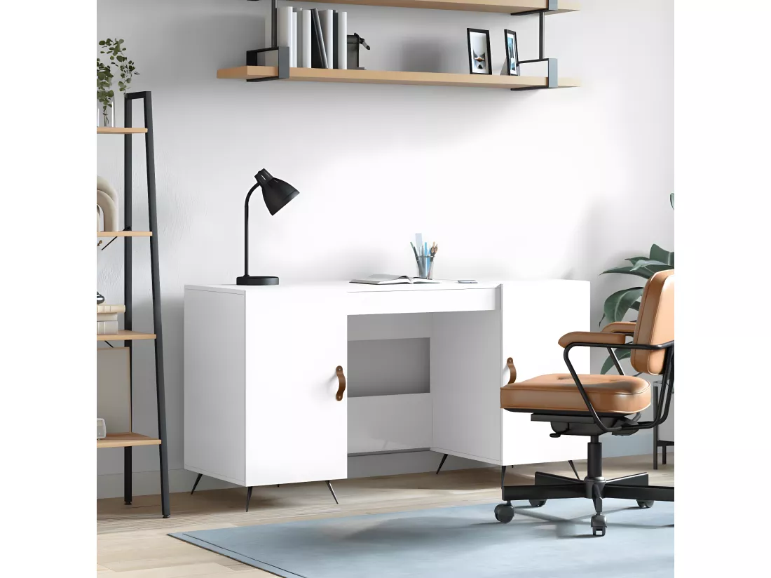 Bureau Blanc brillant 140x50x75 cm Bois d'ingénierie
