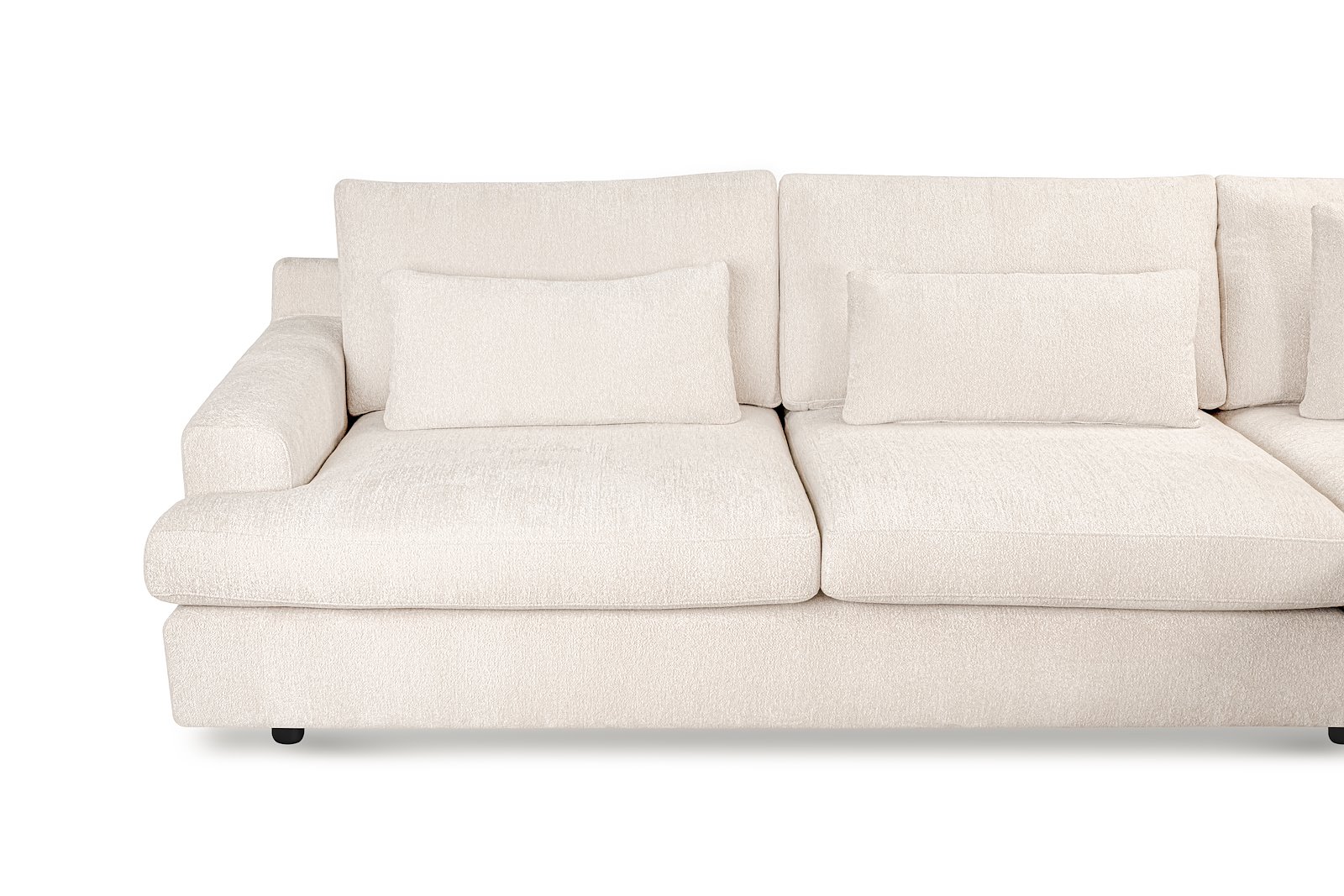 Roma hjørnesofa 3-seter med åpen ende høyre. Tekstil Raven 24 Light Beige med sorte ben